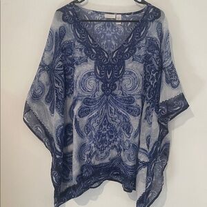 Chico's Indigo and White Sheer Tunic Top L/XL